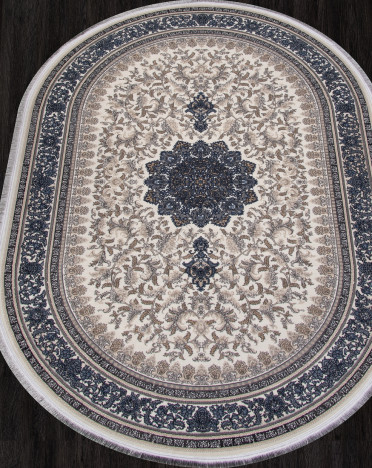 Ковер персидский 752306 Kashan (Хит-сет, голубой, кремовый) овальный